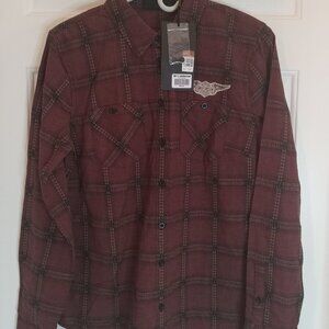 New Harley Davidson Womens Sz‎ MEDIUM Red Plaid Button Front Shirt Top Blouse